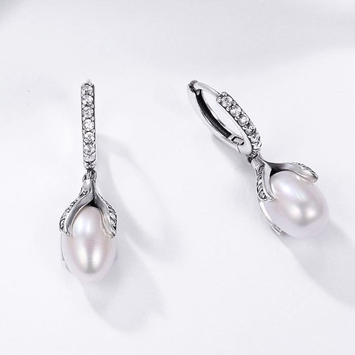 Cercei argint 925 cu perle fine si zirconii albe - Be Nature EST0013 [3]