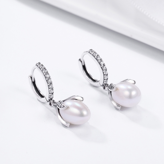 Cercei argint 925 cu perle fine si zirconii albe - Be Nature EST0013 [4]