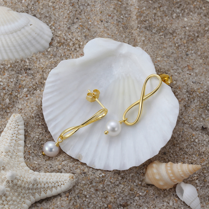 Cercei argint 925 placati cu aur 14K cu perle naturale [4]