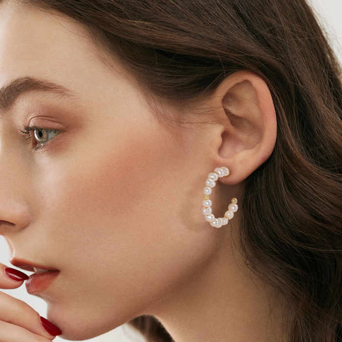 Cercei argint 925 placati cu aur 14K cu perle naturale [2]