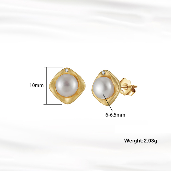 Cercei argint 925 placati cu aur 14K cu perle naturale [5]