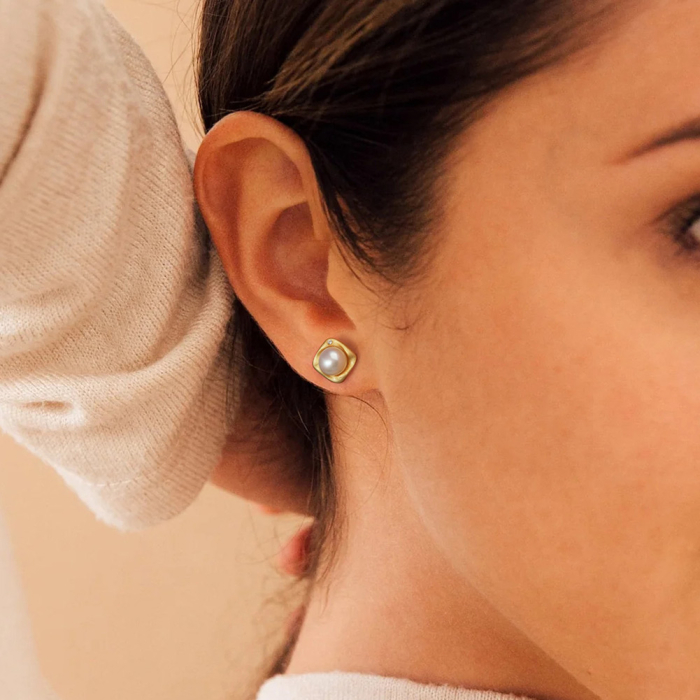 Cercei argint 925 placati cu aur 14K cu perle naturale [2]
