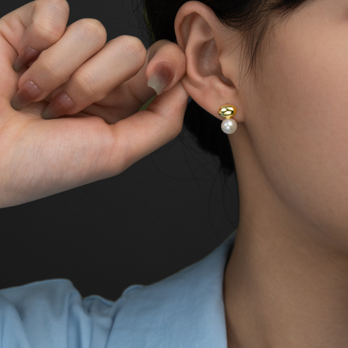 Cercei argint 925 placati cu aur 14K cu perle naturale [2]