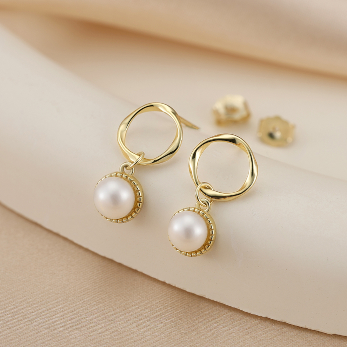 Cercei argint 925 placati cu aur 14K cu perle naturale [3]