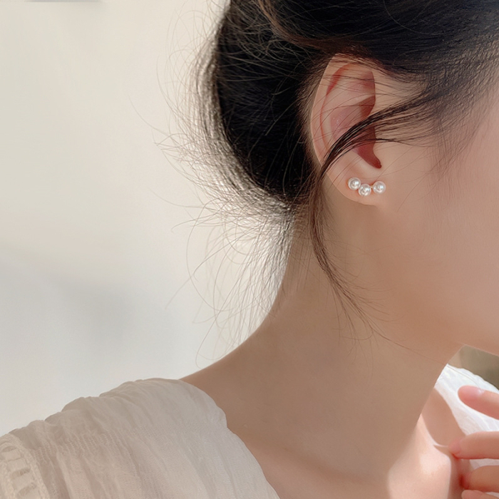 Cercei argint 925 placati cu aur 14K cu trei perle naturale [2]
