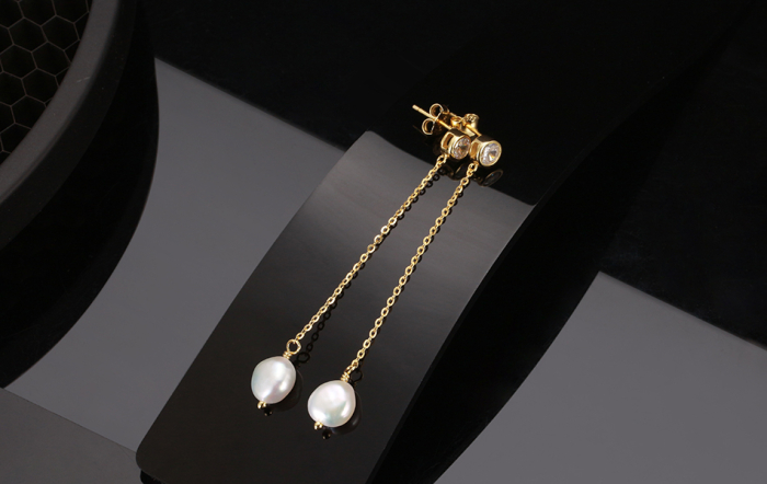 Cercei argint 925 placati cu aur 14K cu perle naturale si zirconiu [5]