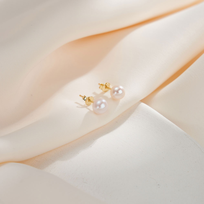 Cercei argint 925 placati cu aur 14K cu perle naturale rotunde [2]