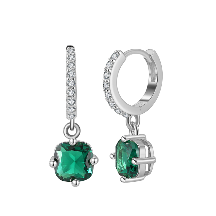 Cercei argint 925 placati cu rodiu cu zirconiu verde [1]