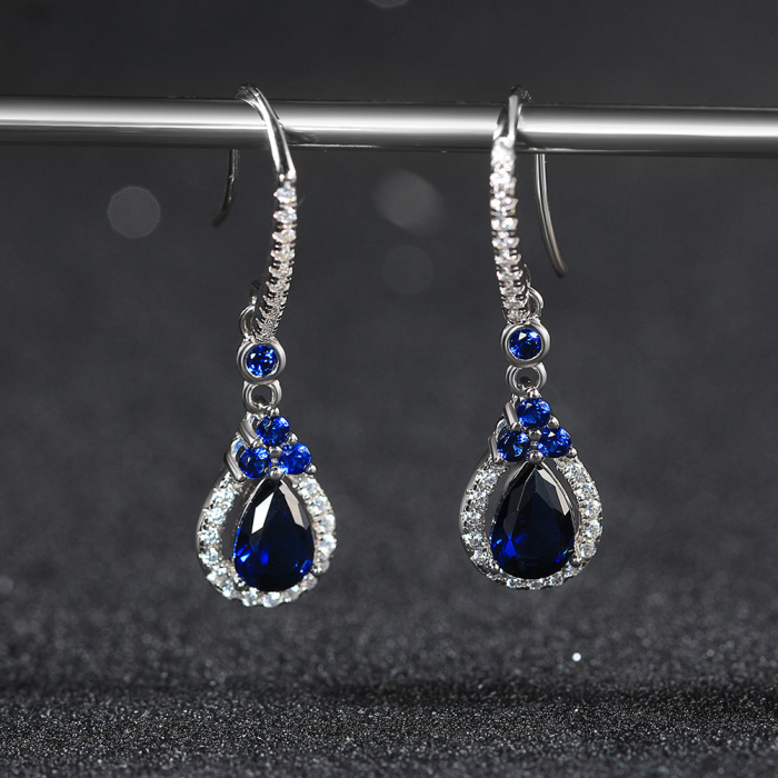 Cercei argint 925 placati cu rodiu cu zirconiu safir [4]