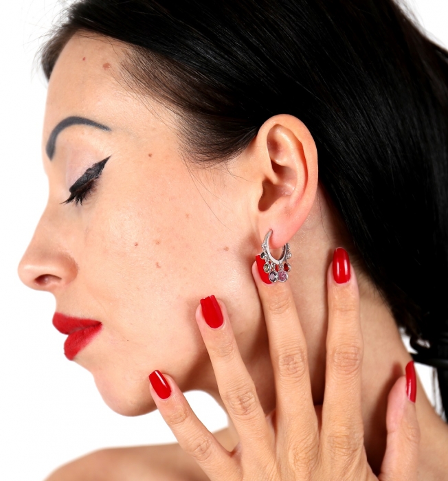 Cercei rotunzi argint 925 rodiat cu zirconii multicolore - Be Elegant ETU0045 [3]