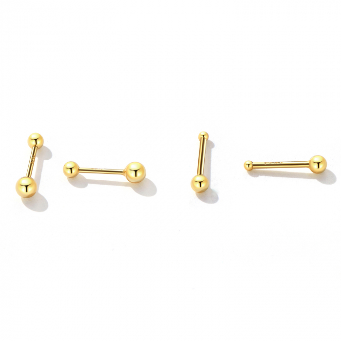 Cercei argint 999 placati cu aur, cu bilute de 2 mm, 10 mm lungime [5]