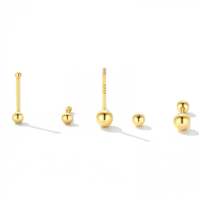 Cercei argint 999 placati cu aur, cu bilute de 2 mm, 10 mm lungime [6]