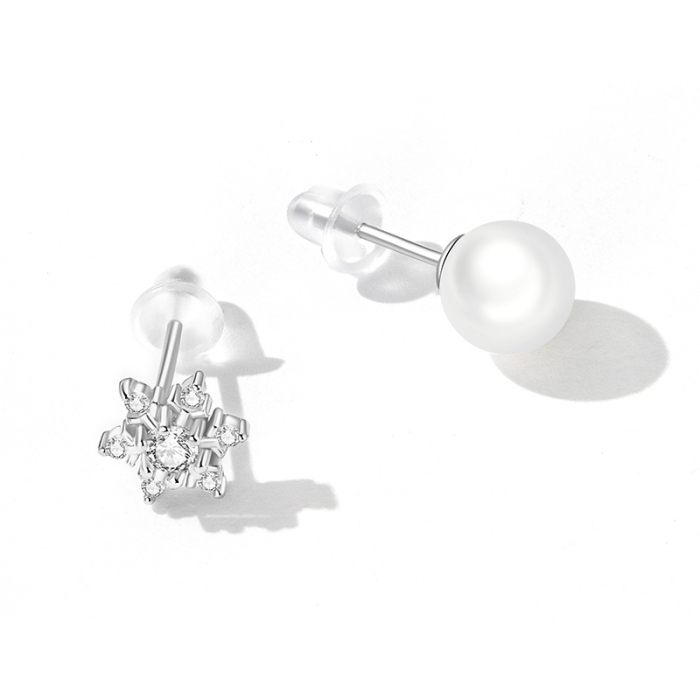 Cercei argint asimetrici cu steluta si perla [7]