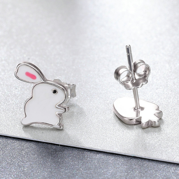 Cercei argint asimetrici Iepuras si Morcov placati cu rodiu [5]