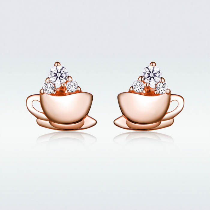 Cercei argint cesti de cafea placati cu aur roz [6]