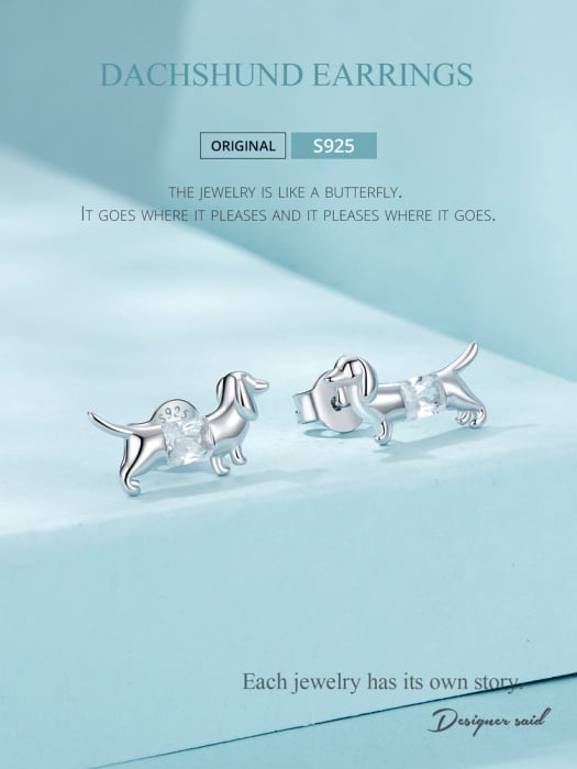 Cercei argint cu catei Dachshund (Teckel) [14]
