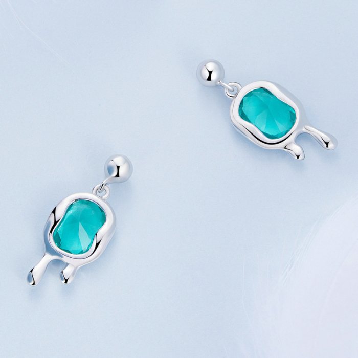 Cercei argint Picasso cu cristal albastru de Paraiba [4]