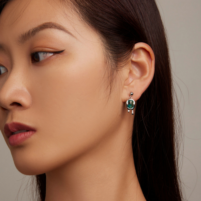 Cercei argint Picasso cu cristal albastru de Paraiba [6]