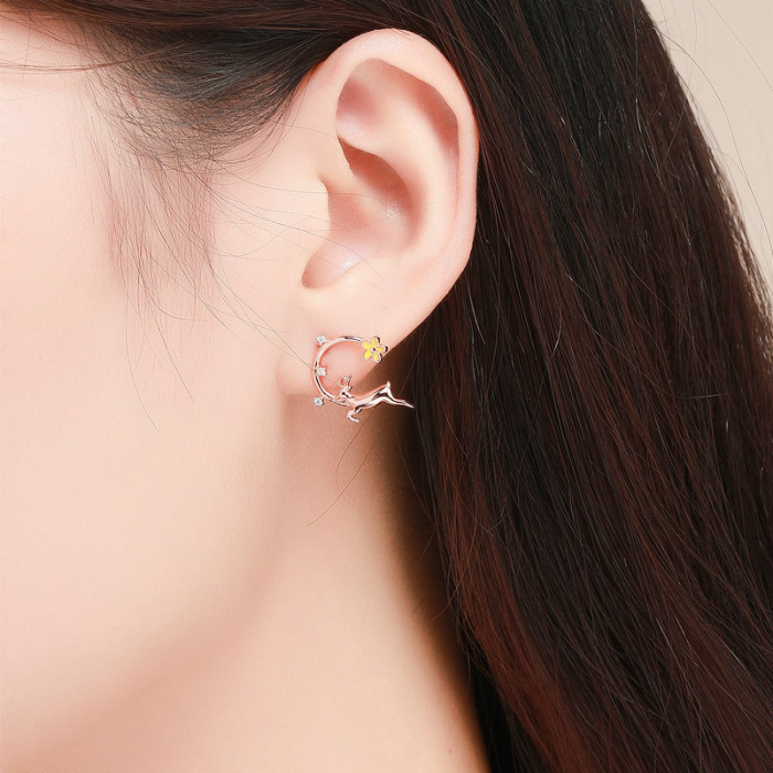 Cercei argint cu caprioare placati cu aur roz [3]