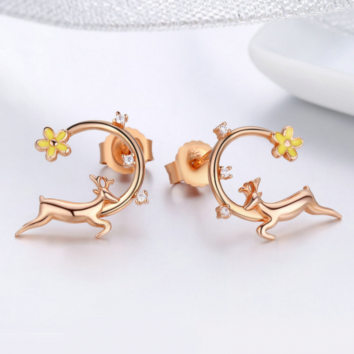 Cercei argint cu caprioare placati cu aur roz [5]