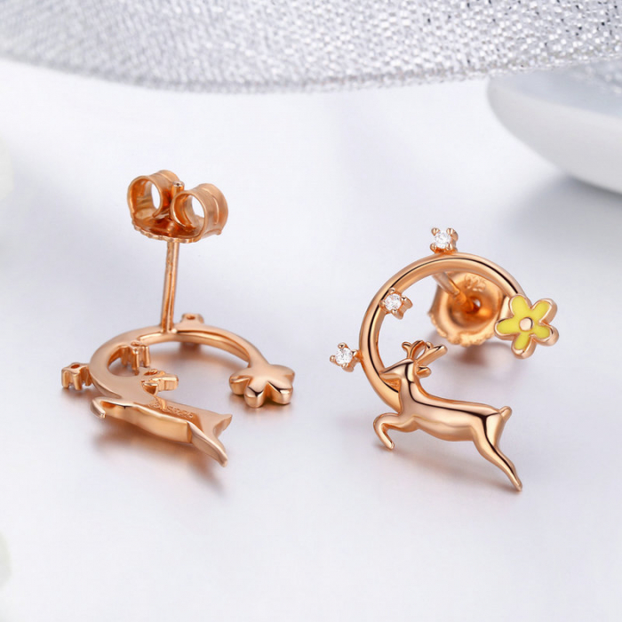 Cercei argint cu caprioare placati cu aur roz [2]