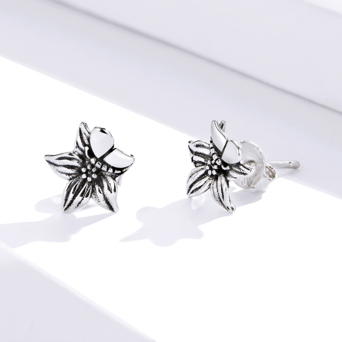 Cercei argint cu floare si fluturas [8]