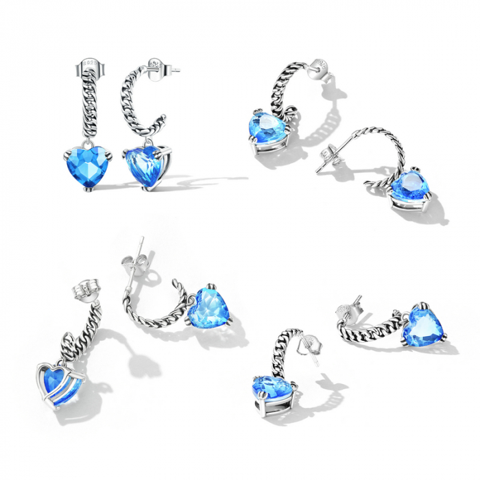 Cercei argint cu inimioare albastre [8]