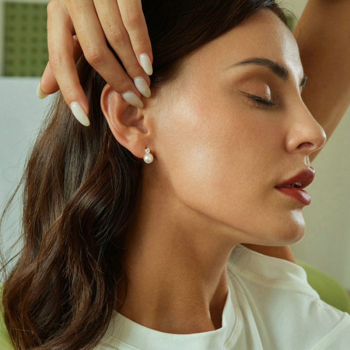 Cercei argint cu perle naturale si moissanite [2]