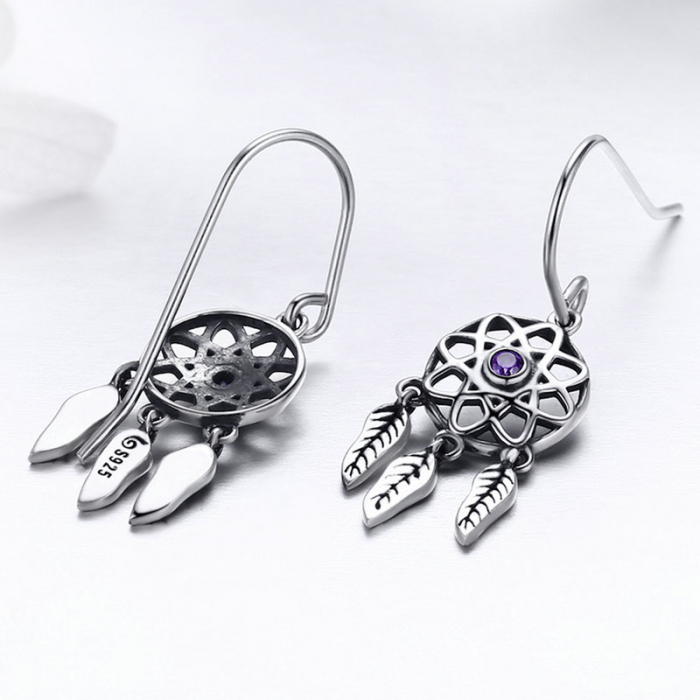 Cercei argint Dream Catcher si zirconii mov [3]