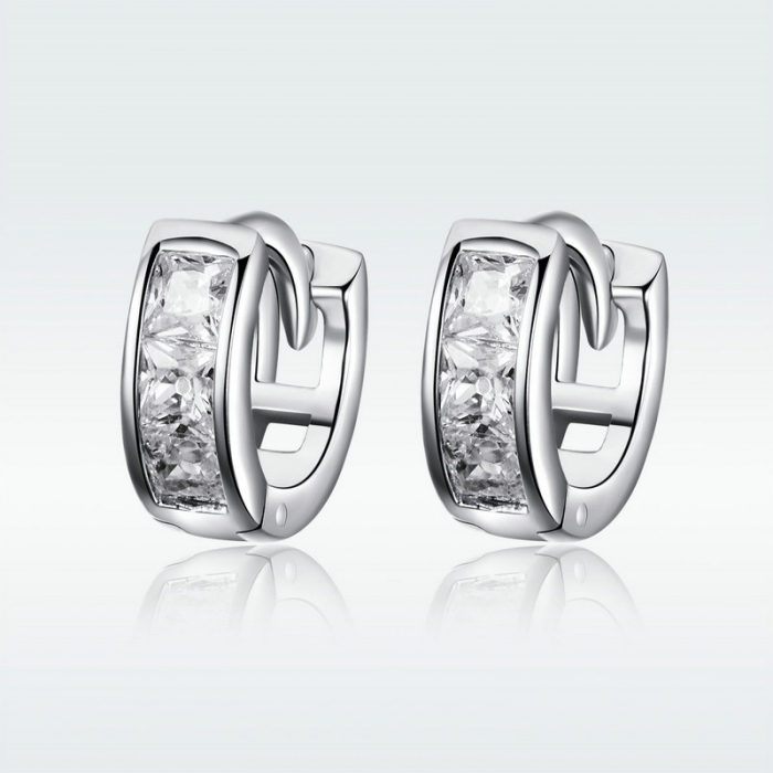 Cercei argint hoop eleganti cu zirconii patrate placati cu rodiu [2]