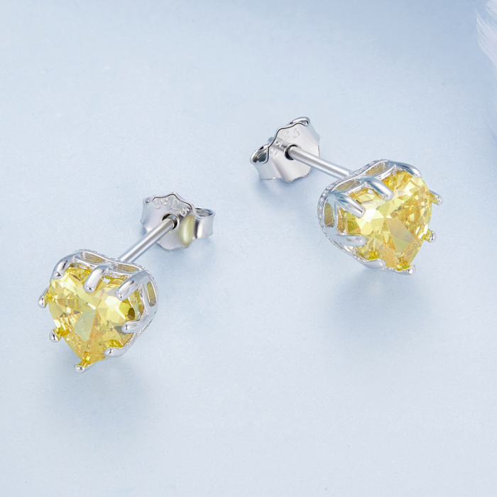 Cercei argint inima de zirconiu galben [4]