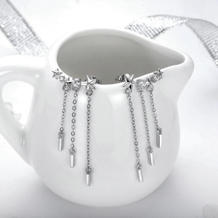 Cercei argint lungi cu stelute si zirconii [3]