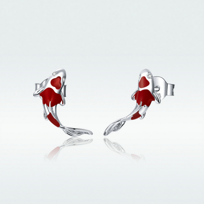 Cercei argint pestisori Koi rosii placati cu rodiu [8]