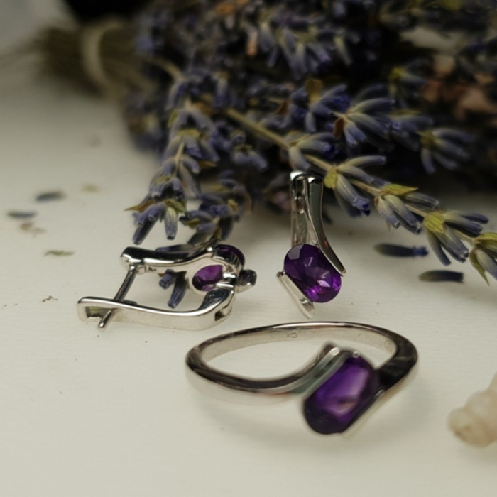 Cercei argint Serena, 925, cu ametist african - EVA0019 [4]
