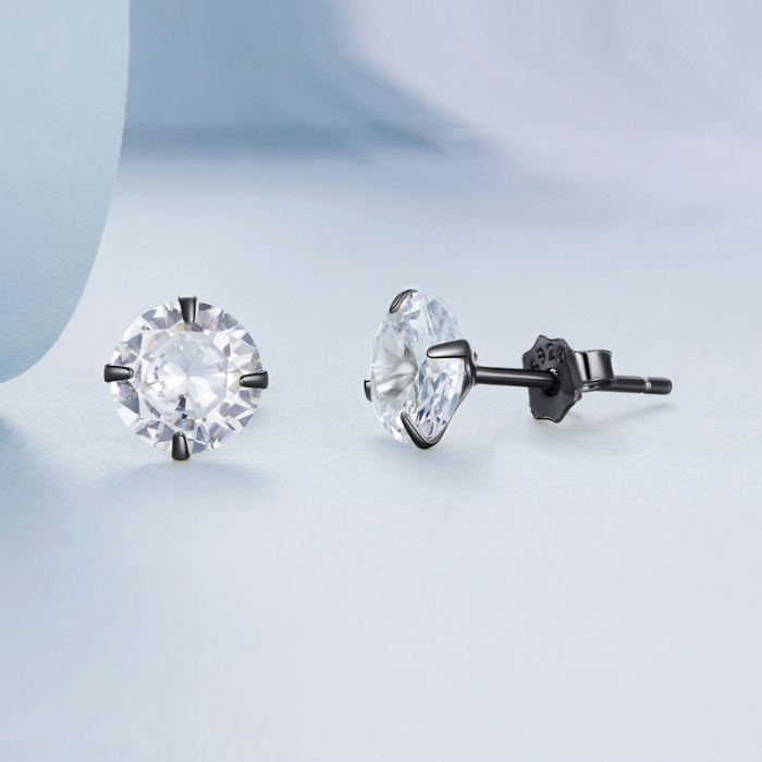 Cercei rotunzi negri din argint cu zirconii 6 mm [3]