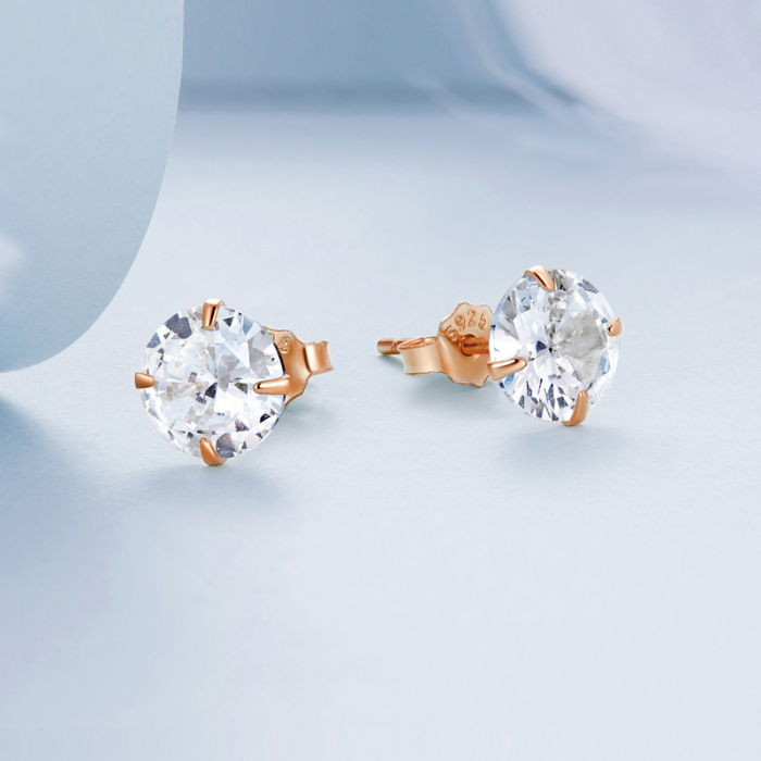 Cercei rotunzi aurii din argint cu zirconii 6 mm [4]