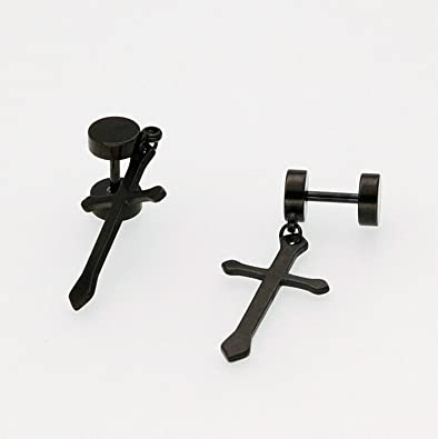 Cercei negri din inox cu cruciulite [2]