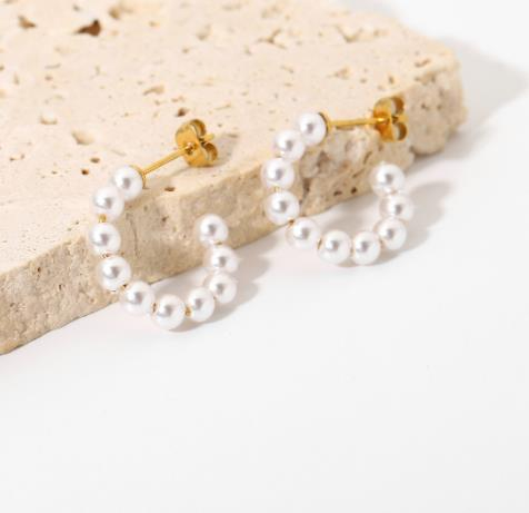 Cercei inox rotunzi cu perle sintetice [2]
