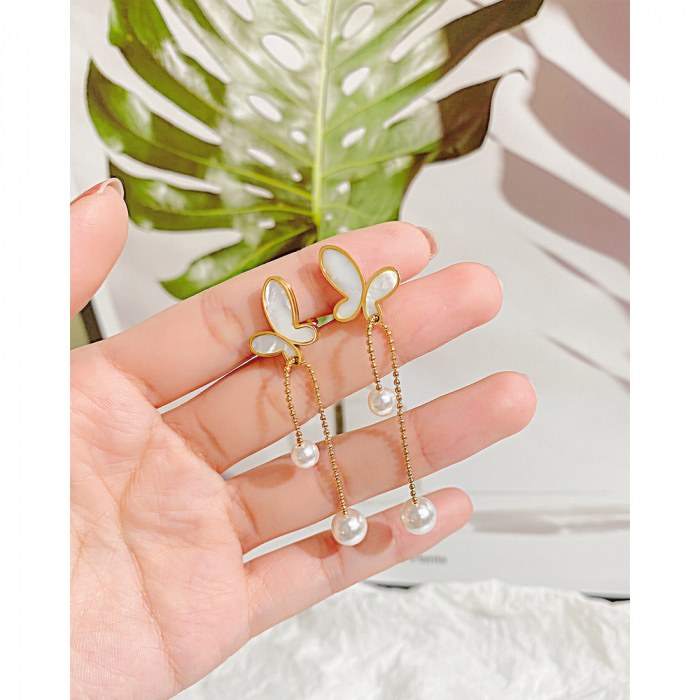 Cercei inox fluturasi si perle [11]