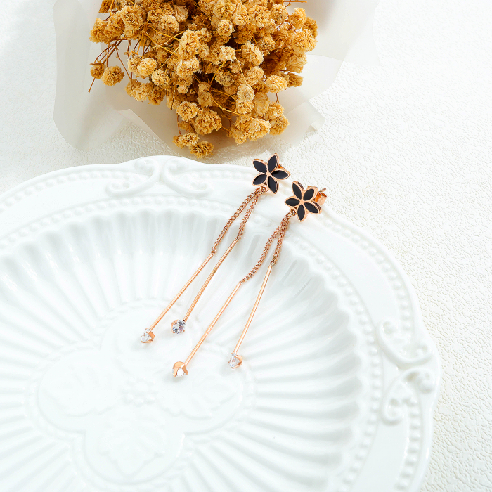 Cercei inox lungi cu flori [9]