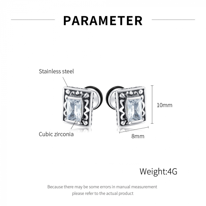 Cercei inox patrati cu zirconiu [6]
