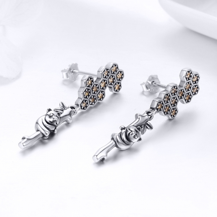 Cercei lungi din argint 925 cu fagure si ursuleti - Be Nature EST0016 [2]