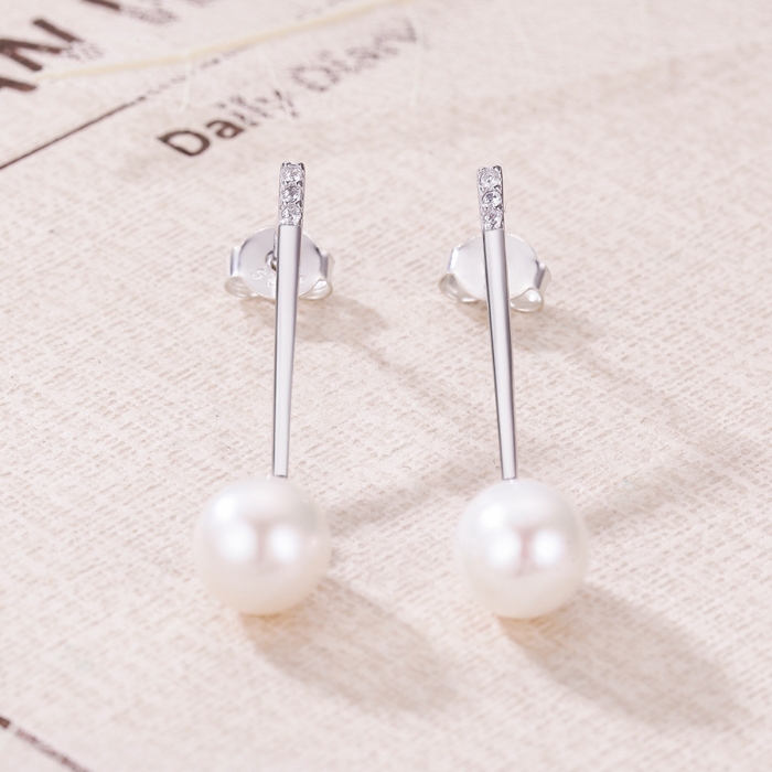 Cercei lungi din argint 925 cu perle fine si zirconii albe - Be Elegant EST0010 [4]