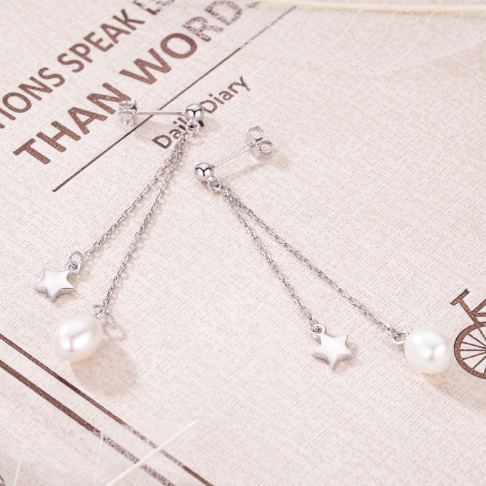 Cercei lungi din argint 925 cu perle fine, stelute si zirconii albe - Be Elegant EST0011 [3]