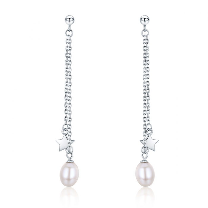 Cercei lungi din argint 925 cu perle fine, stelute si zirconii albe - Be Elegant EST0011 [1]