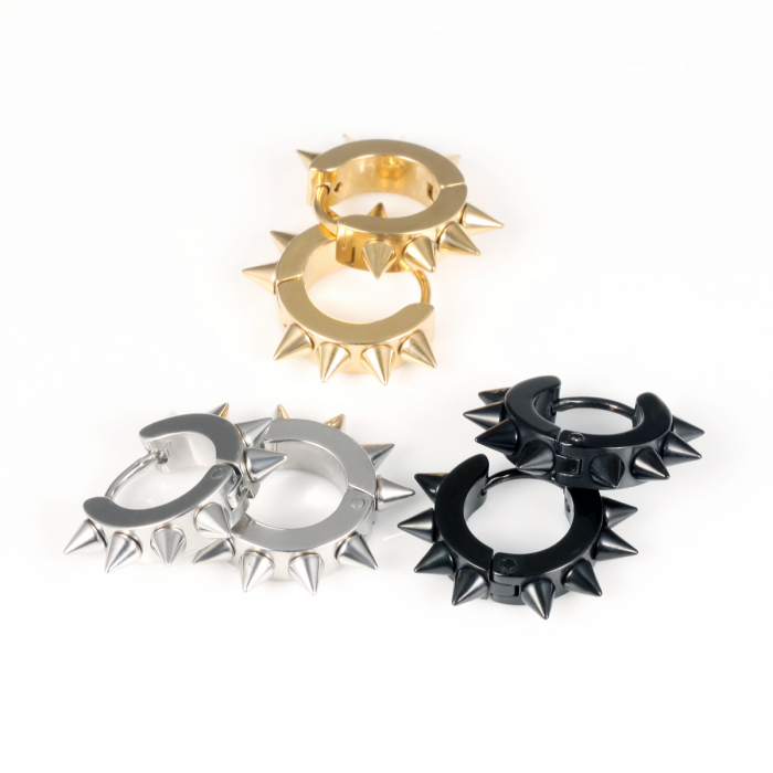 Cercei rotunzi Punk din inox negru [6]