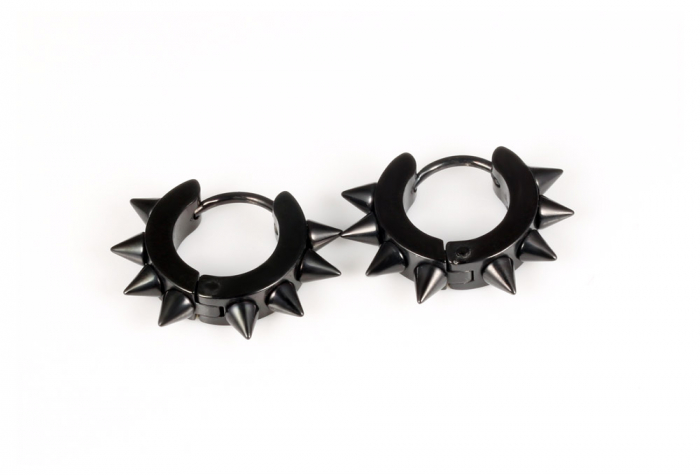 Cercei rotunzi Punk din inox negru [3]