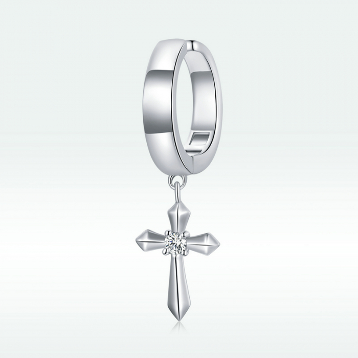 Cercel argint ear cuff cu cruciulita, pe ureche [9]