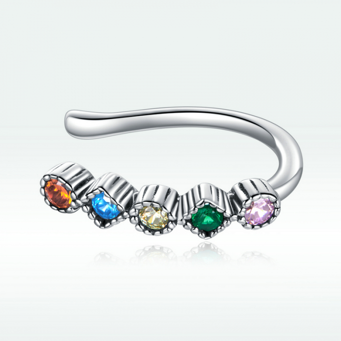 Cercel argint ear cuff pisicuta cu zirconii colorate, peste ureche [10]