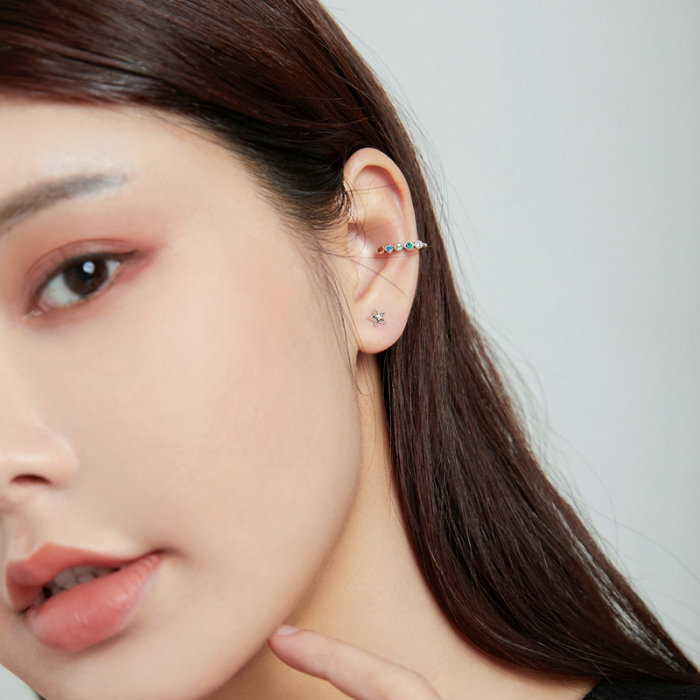 Cercel argint ear cuff pisicuta cu zirconii colorate, peste ureche [3]